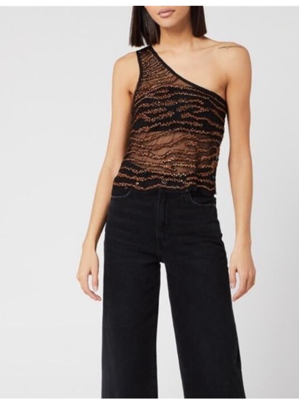 Free People Head Turner Sequined One Shoulder Tank Top Size Medium